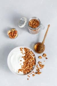 Greek Yogurt Breakfast Oatmeal Bowl with Granola Toppings