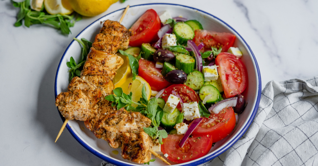 Grilled Chicken Skewers With Greek Salad